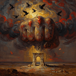 Cover art for "Weeks of Thunder", a dark song inspired by "U.S. military preparing for potentially weeks-long Iran operations: Reuters"