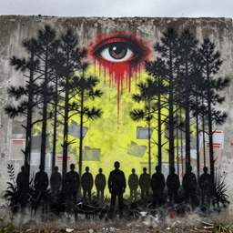 Cover art for "Watchlist In The Pines", a dark song inspired by "A new lawsuit alleges DHS illegally tracked and intimidated observers"